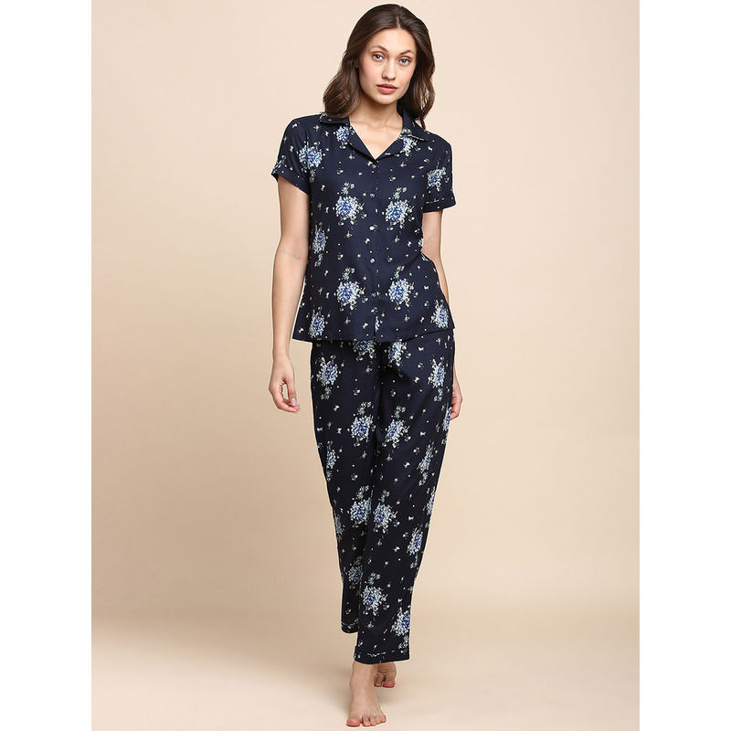Van Heusen Woman Lingerie and Athleisure Allover Print & Short Sleeves Lounge Shirt & Pyjama Set (L)