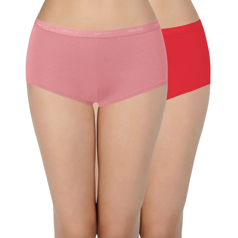 Amante Solid Three-Fourth Coverage Low Rise Boyshort Panties (Pack of 2) (S)