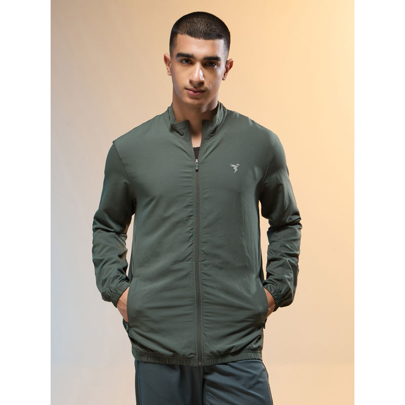 Technosport Men Green Technolite Solid Slim Fit High Neck Sports Jacket (M)