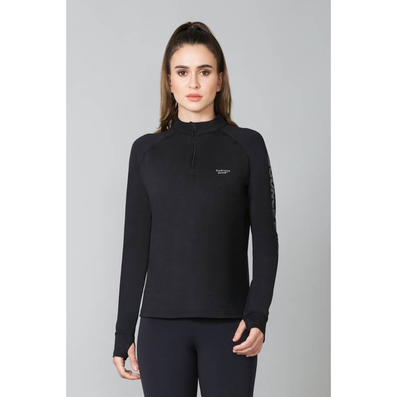 Van Heusen Women Proactive Stretchable & Half Zip T-Shirt - Black (M)