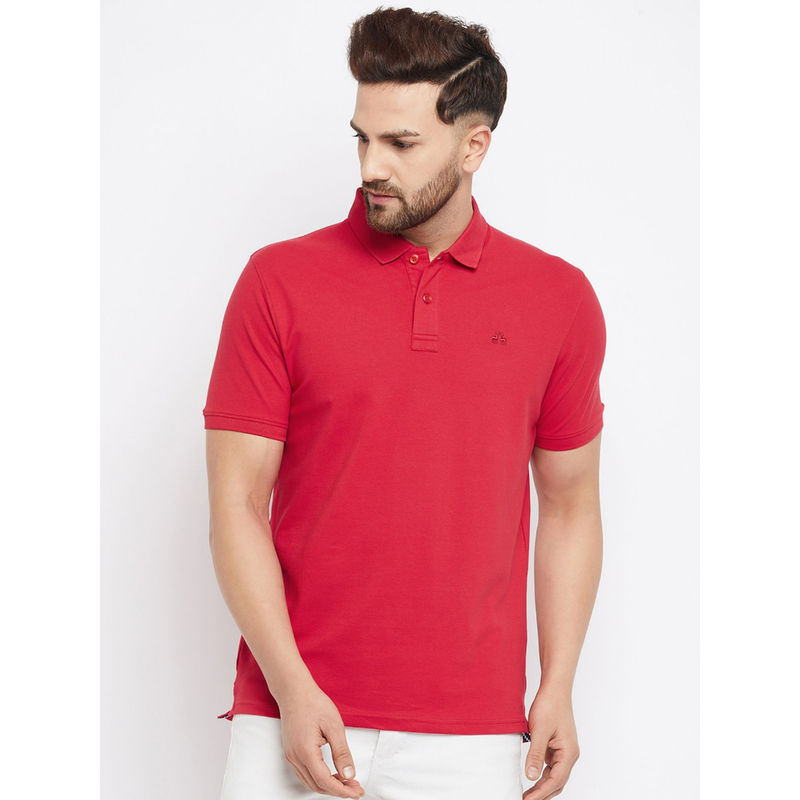 98 Degree North Men Solid Polo Collar Cotton Lycra T-Shirt Has A Short Sleeves Logo Embroidery (M)