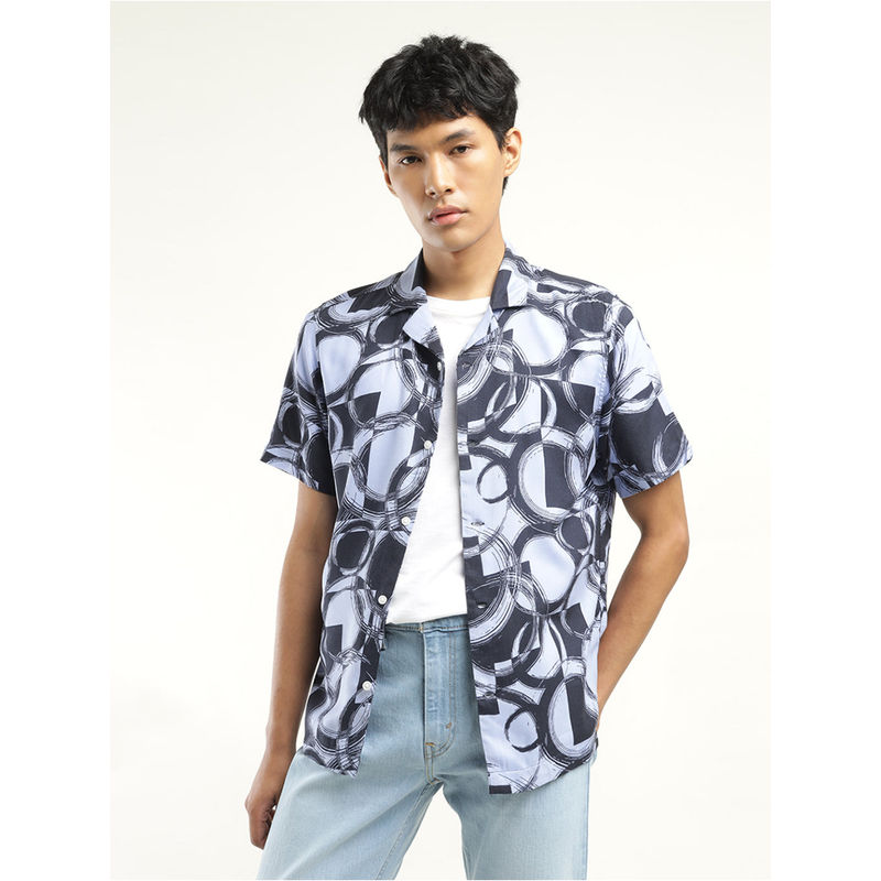 Levi's Mens Blue Abstract Print Lapel Collar Shirt (M)
