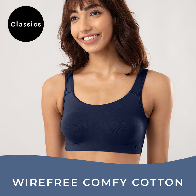Nykd by Nykaa Soft Cup Easy-Peasy Slip-On Bra With Full Coverage - Navy Blue NYB113 (XL)