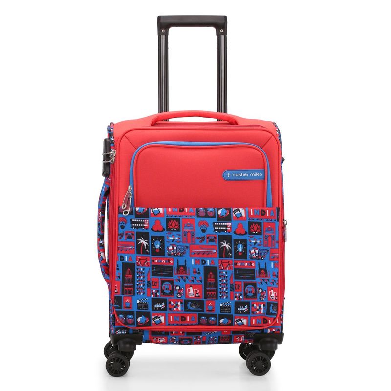 Nasher Miles India Exp&Er Soft-Sided Polyester Check-In Red Blue Trolley Bag (M)