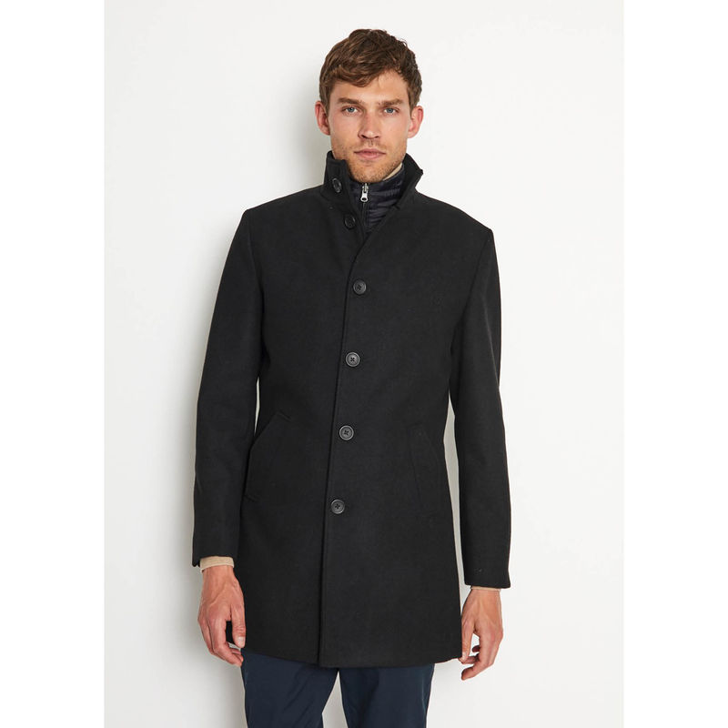 Bruun & Stengade Men Solid High Neck Full Sleeves Coat (L)