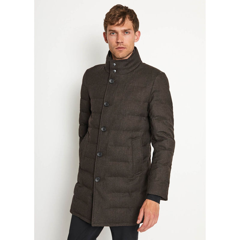 Bruun & Stengade Men Solid High Neck Full Sleeves Coat (M)