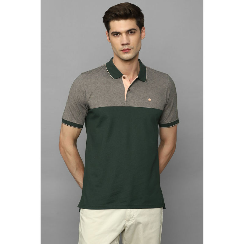 Louis Philippe Men Green Colorblock Polo Neck T-shirt (XL)