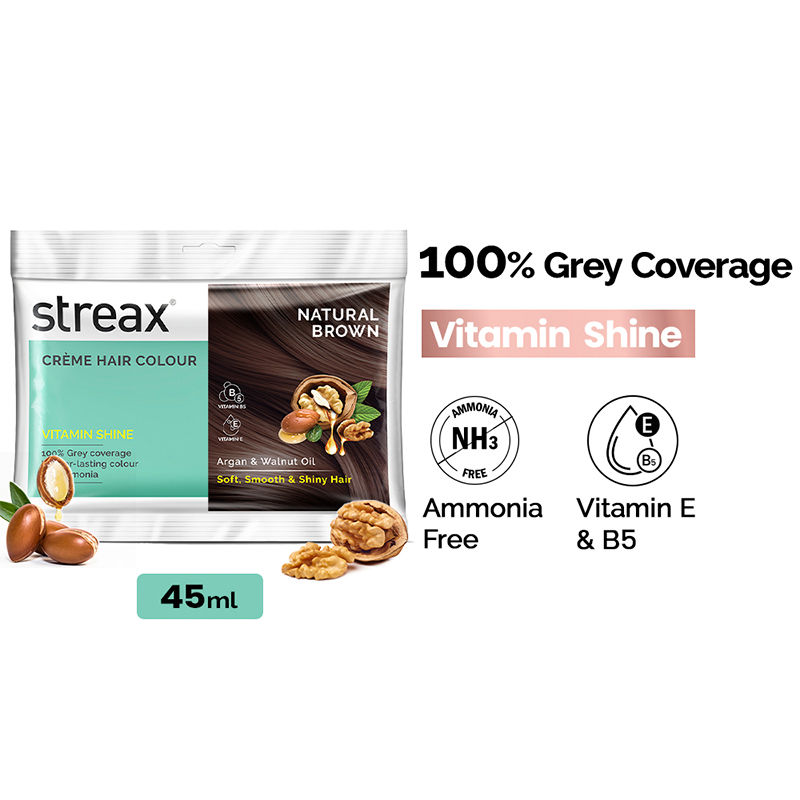 Streax Cream Hair Colour With 100% Grey Coverage & No Ammonia - 4 Natural Brown