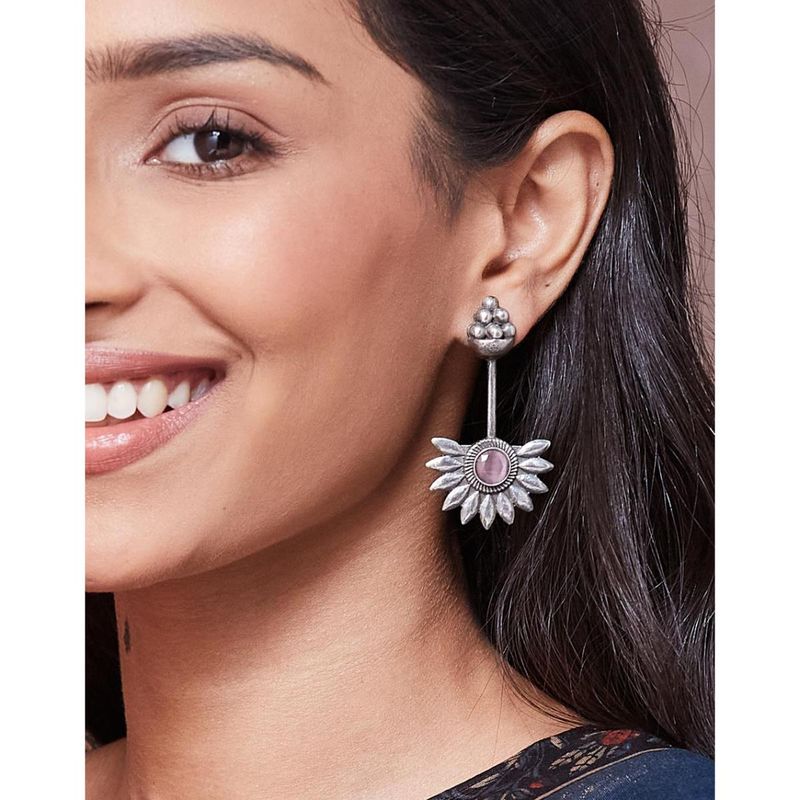 Pink - Hand Embroidered Fabart Beadwork Earrings by Rangila Dhaga main image 1