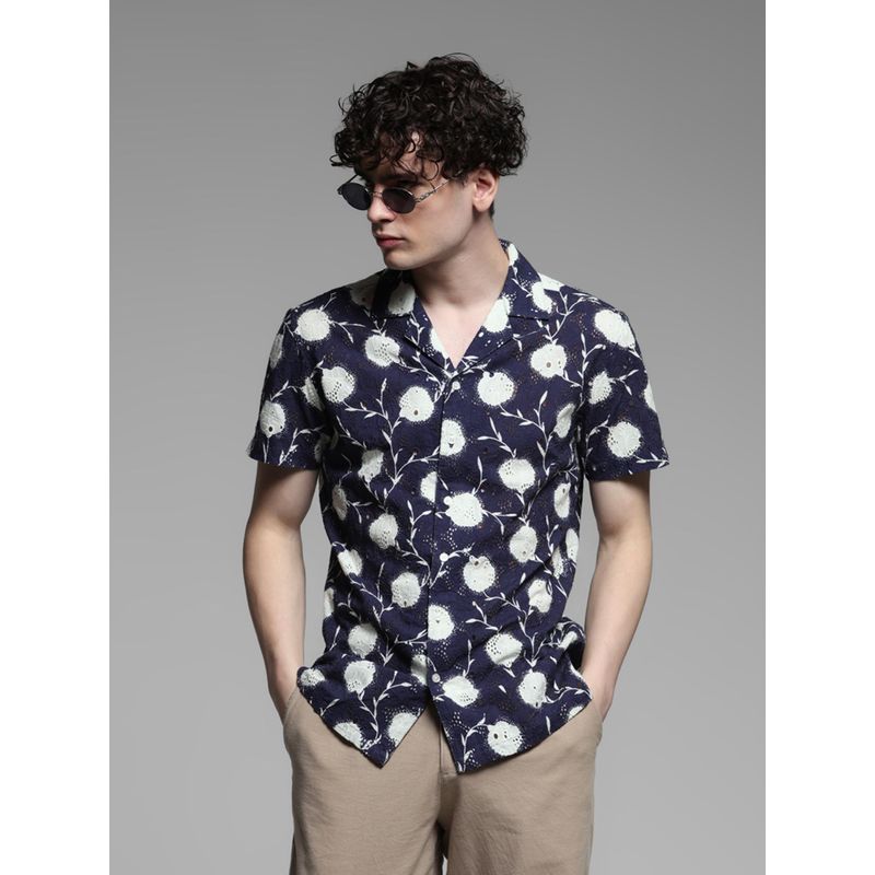 Jack & Jones Blue Cotton Comfort Fit Embroidered Shirt (S)