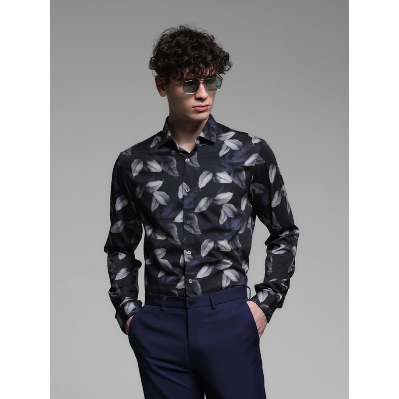 Jack & Jones Black Cotton Slim Fit Printed Shirt (XL)