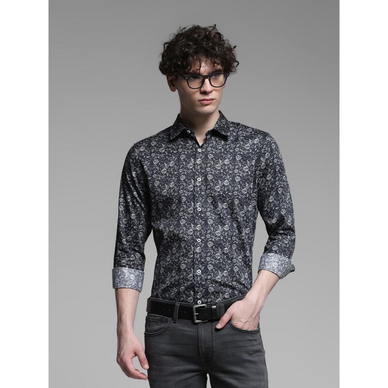 Jack & Jones Black Cotton Slim Fit Floral Shirt (M)