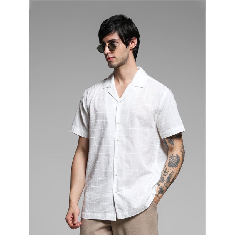 Jack & Jones White Cotton Comfort Fit Checked Shirt (XL)