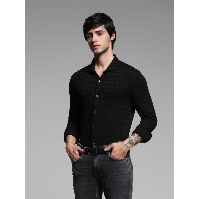 Jack & Jones Black Cotton Slim Fit Checked Shirt (2XL)