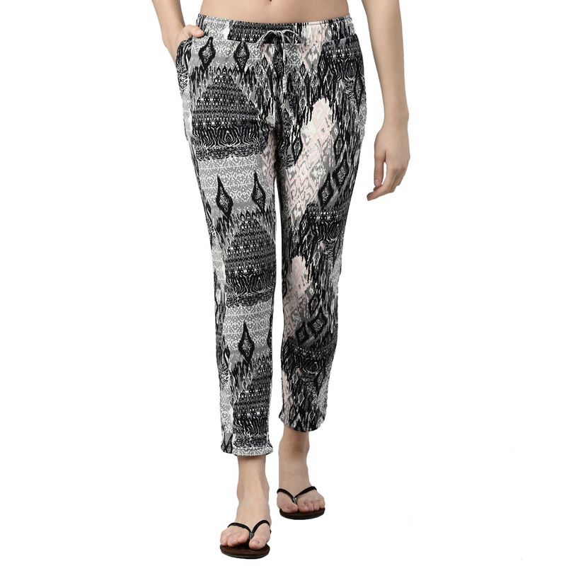 Enamor E048 Mid-Rise Tapered Shop In Lounge Pants for Women with Slit Hems (L)