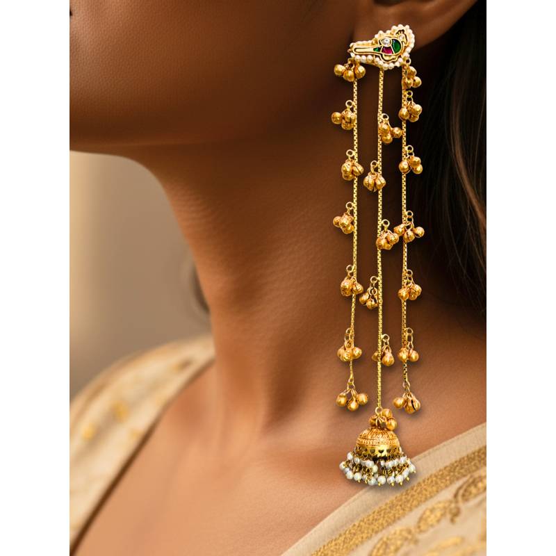 Zeenat Traditional Bird Motif Long Jhumka