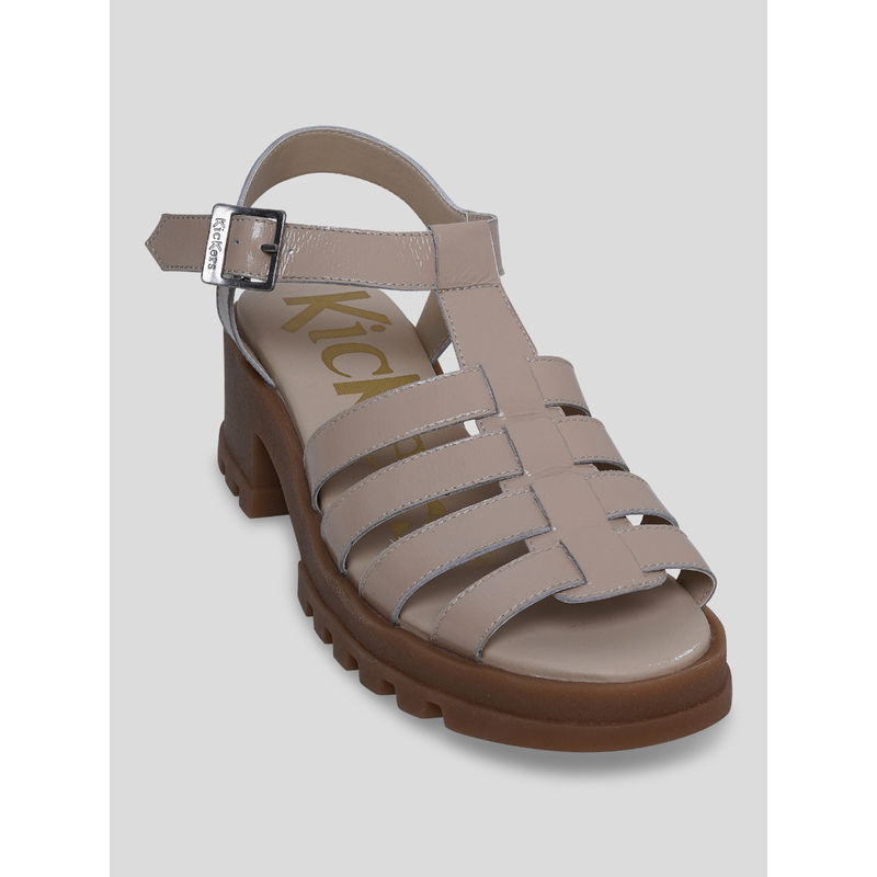 Kickers Women Herika Beige Patent Sandal Heels (EURO 38)