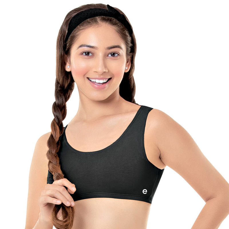 Enamor Girls Wide Strap Cotton Non-Padded Antimicrobial Beginners Non-Wired Bra, Bb01 - Black (XXS)