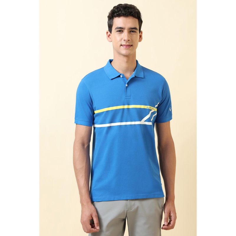 Allen Solly Men Navy Printed Polo Neck T-Shirt (M)