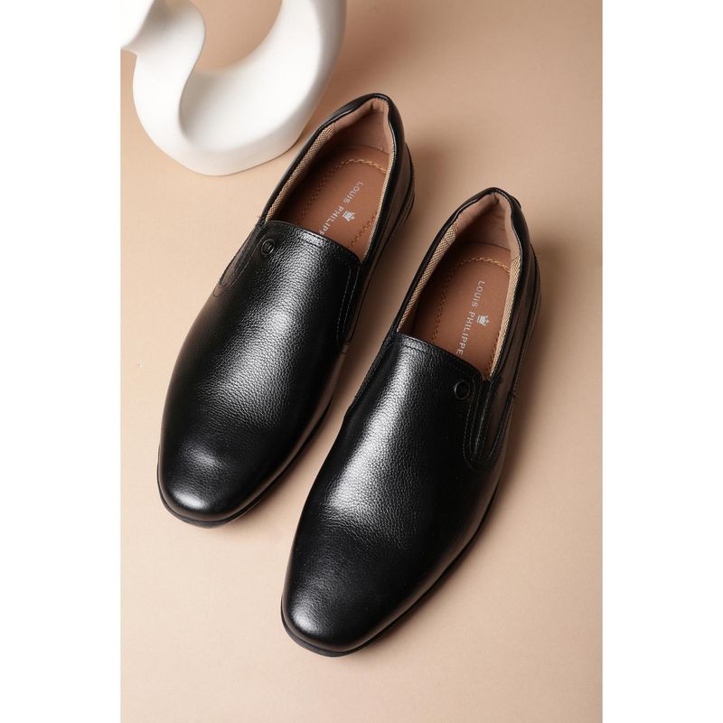 Louis Philippe Textured Black Slip Ons (UK 8)