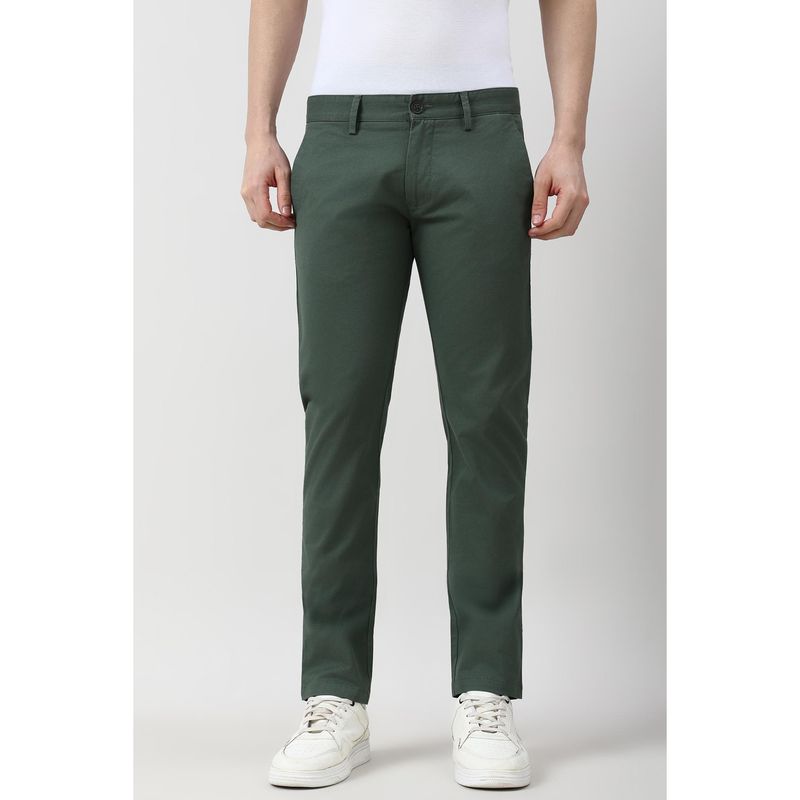 Peter England Men Olive Print Low Skinny Fit Chino Casual Trousers (30)