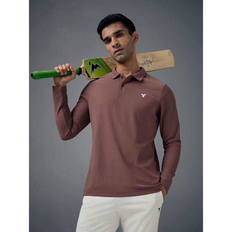 Technosport Men Solid Slim Fit Polo Sports T-shirt with MATPIQ - Mauve (2XL)