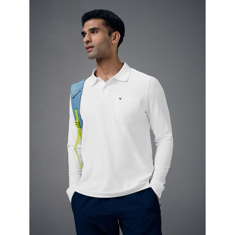 Technosport Men Solid Slim Fit Polo Sports T-shirt with MATPIQ - White (M)