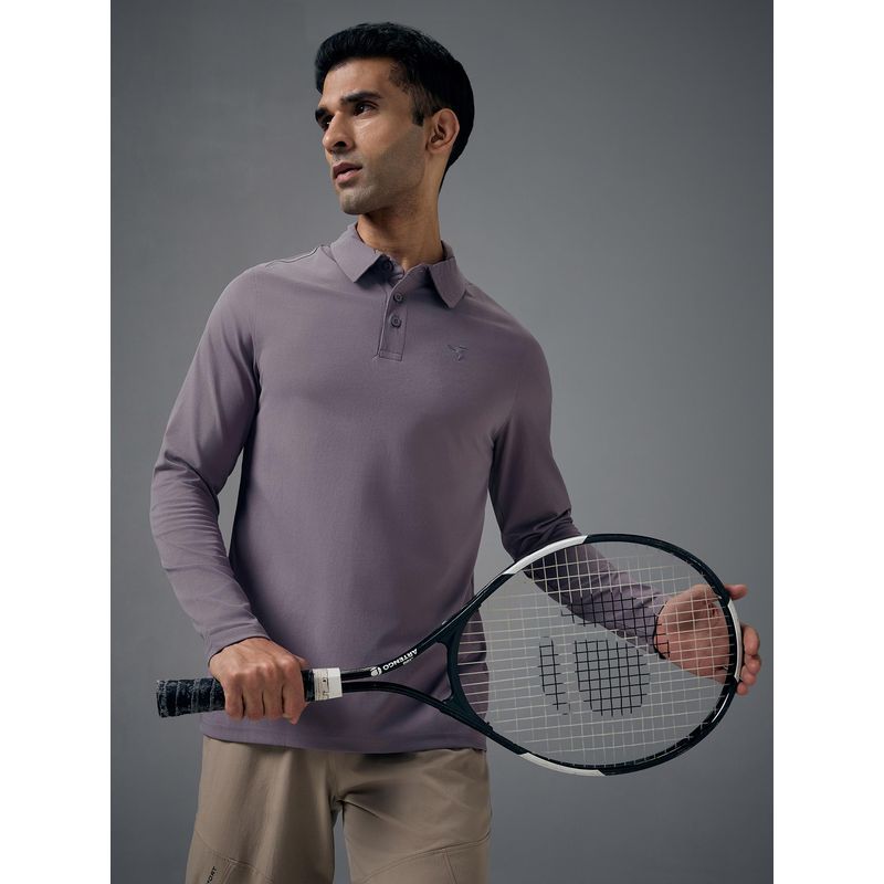 Technosport Men Solid Slim Fit Polo Sports T-shirt with COTFLEX - Purple (M)