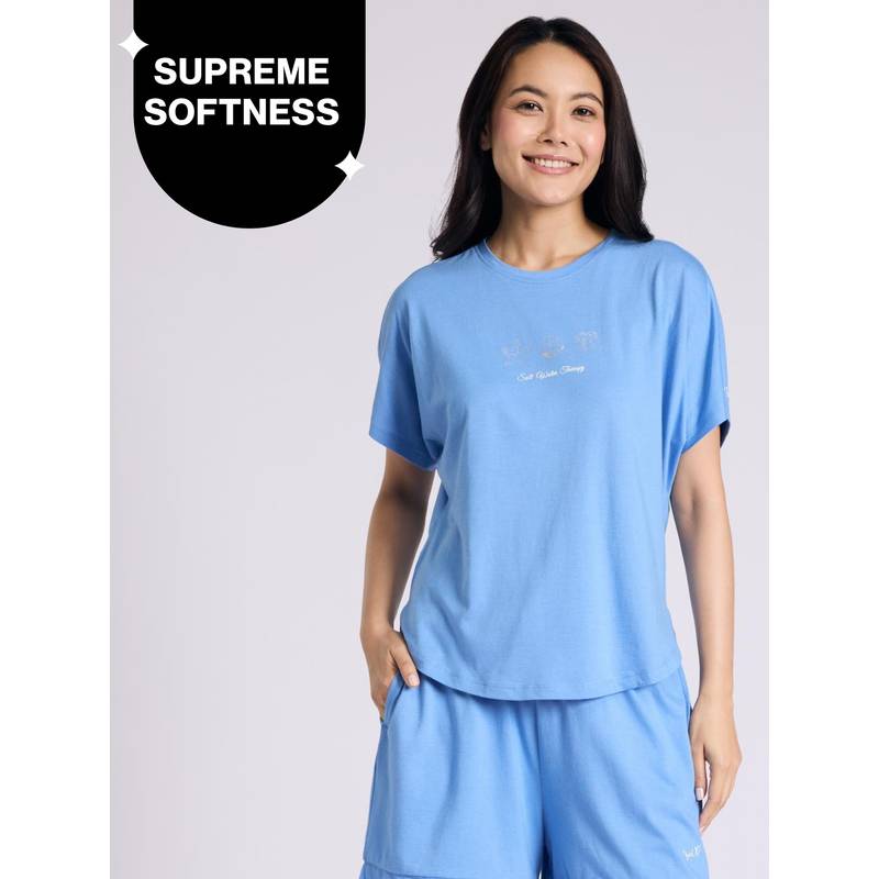 Nykd By Nykaa Buttery Soft Modal Cotton Graphic Tee With Extended Sleeves Nys931 Blue (M)