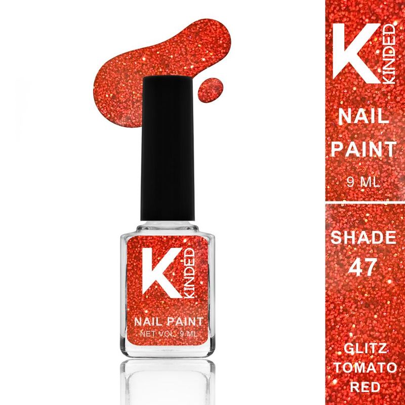 KINDED Nail Paint Topper Coat Textured Glitter Nail Art - 47 Glitz Tomato Red