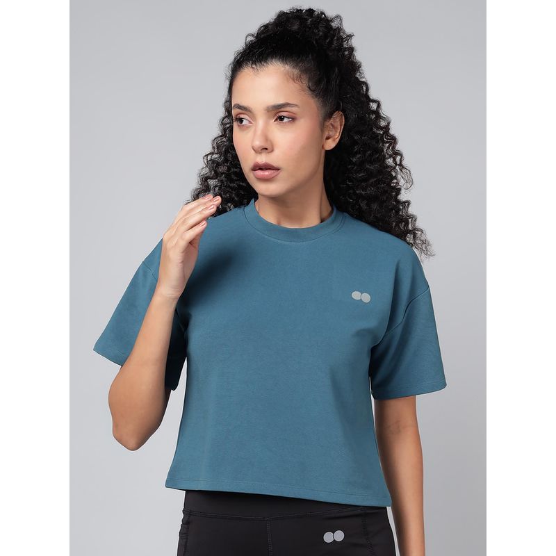 Clovia Active Breathable Gym and Sports Wear Crop T-shirt - Blue (S)