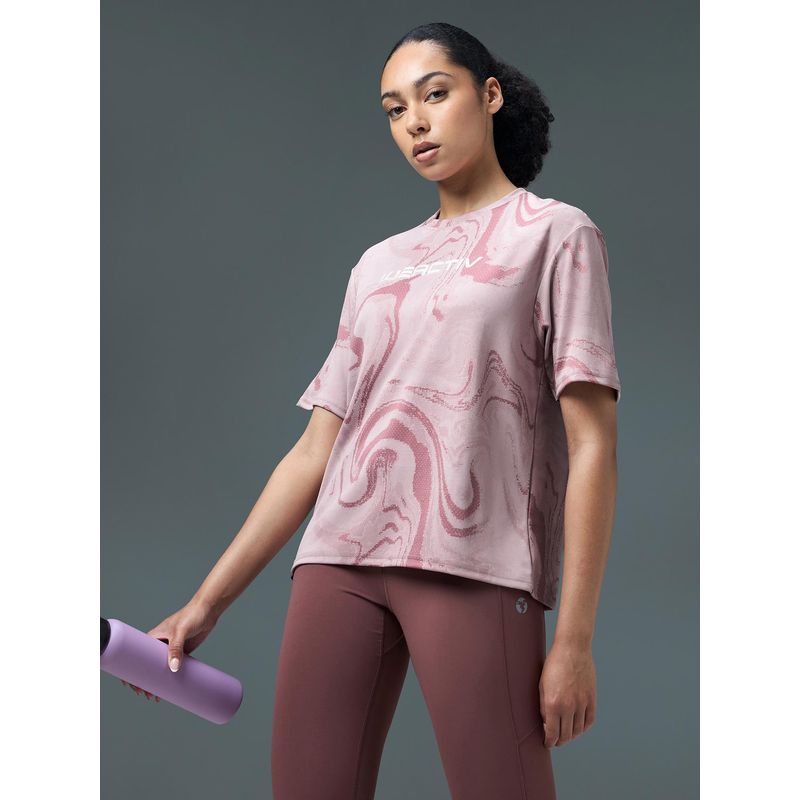 Technosport Women Jacquard Boxy Fit Crew Neck Sports T-shirt with DOUBLE COOL (M)
