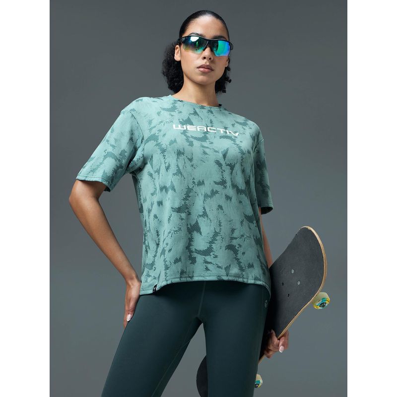 Technosport Women Jacquard Boxy Fit Crew Neck Sports T-shirt with DOUBLE COOL (M)