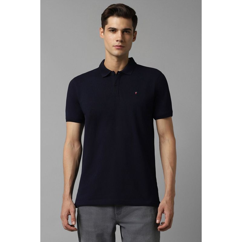 Louis Philippe Men's Slim Fit Solid Navy Pique Polo Tshirt (XL)