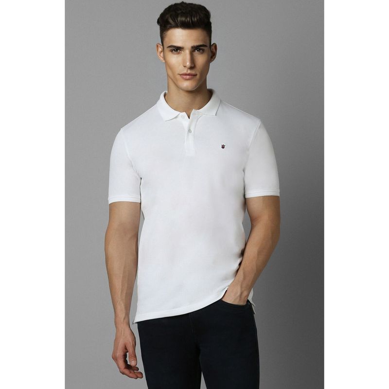 Louis Philippe Men's Slim Fit Solid White Pique Polo Tshirt (M)