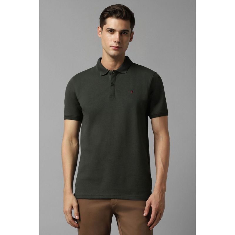 Louis Philippe Men Green Solid Polo Neck T-Shirt (M)