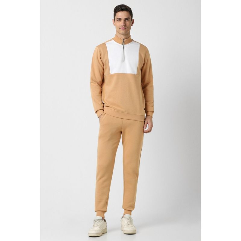 Peter England Men Beige Colorblock Casual Sweatshirt Track Pants (Set of 2) (L)