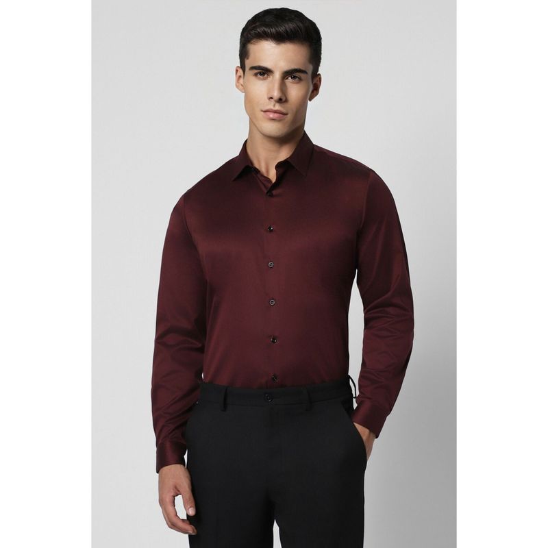 Van Heusen Men Maroon Slim Fit Solid Full Sleeves Formal Shirt (40)
