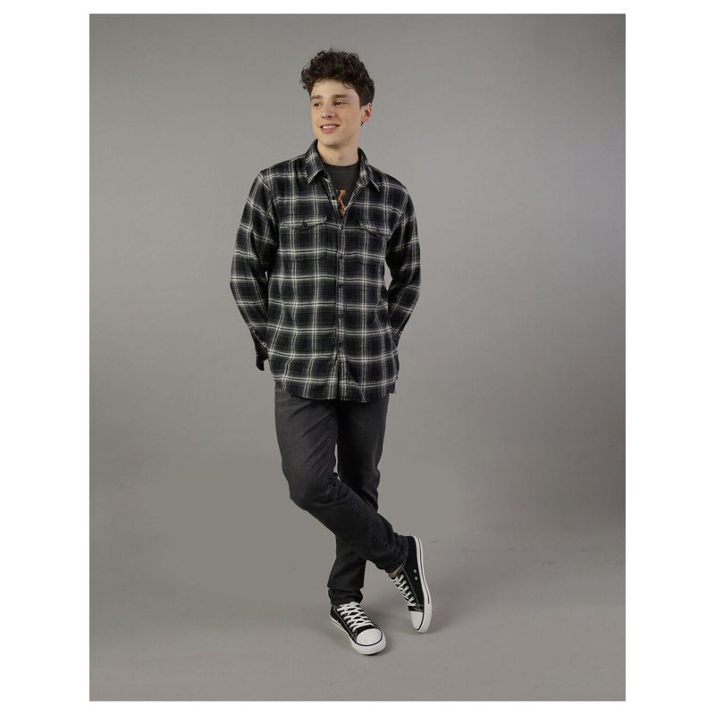American Eagle Men Black Super Soft Flannel Shirt (L)