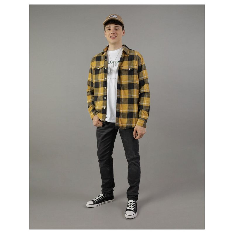 American Eagle Men Yellow Super Soft Flannel Shirt (M)