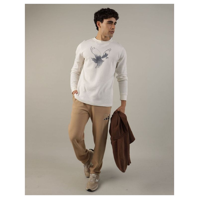 American Eagle Men Cream Long-Sleeve Logo Graphic Sweatshirt (M)