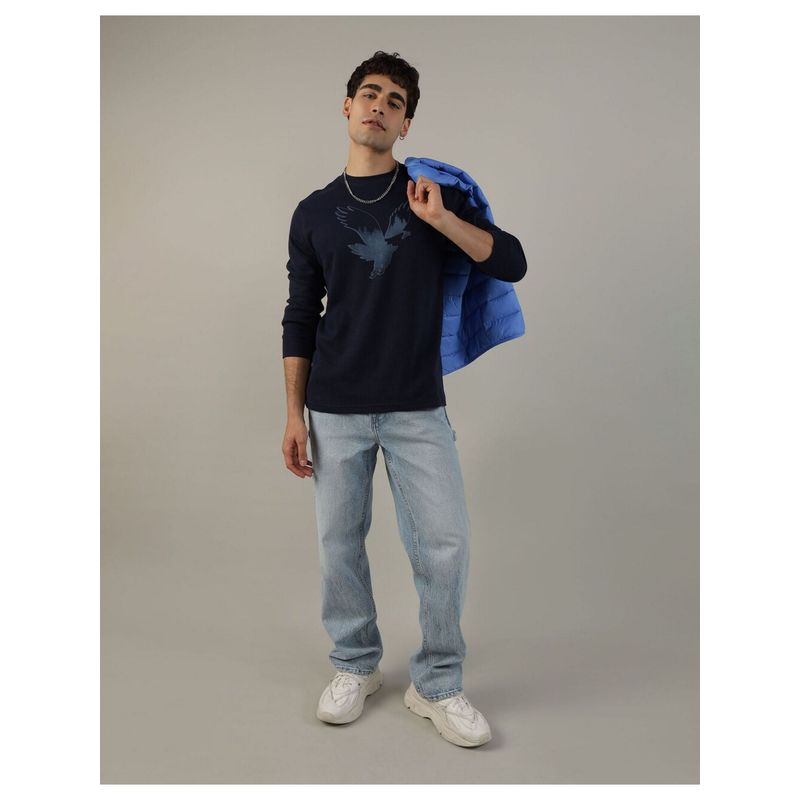 American Eagle Men Navy Long-Sleeve Logo Graphic Sweatshirt (M)