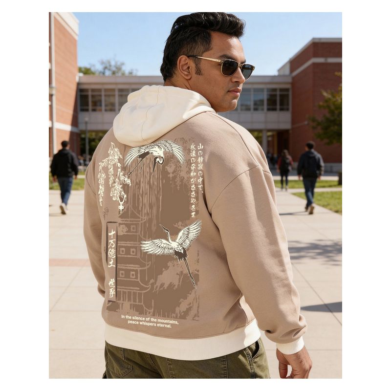 Bewakoof Men's Ginger Root Brown Paradise Graphic Printed Oversized Plus Size Hoodies (6XL)
