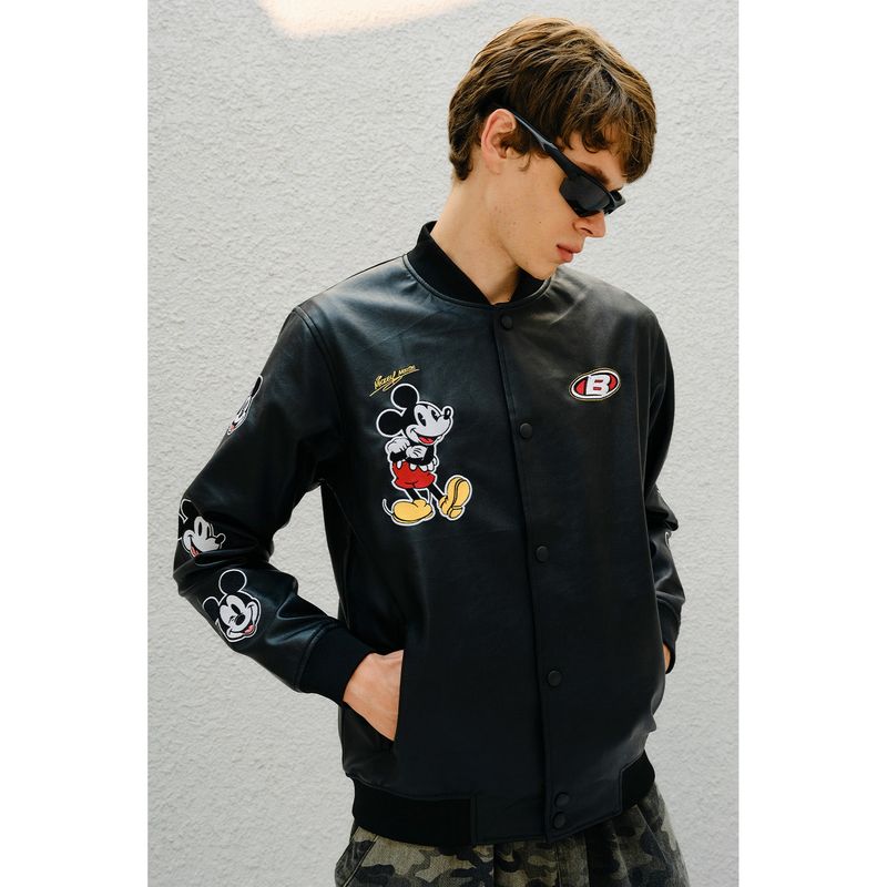 Bonkers Corner Men Black Disney Letterman Varsity Jacket (XS)