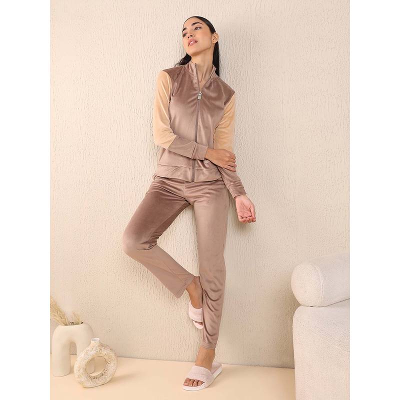 Sweet Dreams Women Brown Colorblock Tracksuit (M)