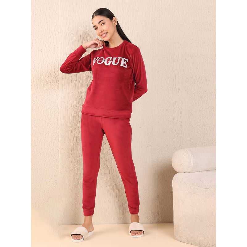 Sweet Dreams Women Red Typography Tracksuit (M)