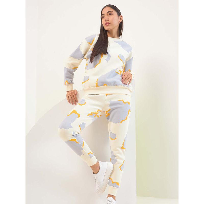 Sweet Dreams Women Cream Printed Sweatshirt with Joggers (S)
