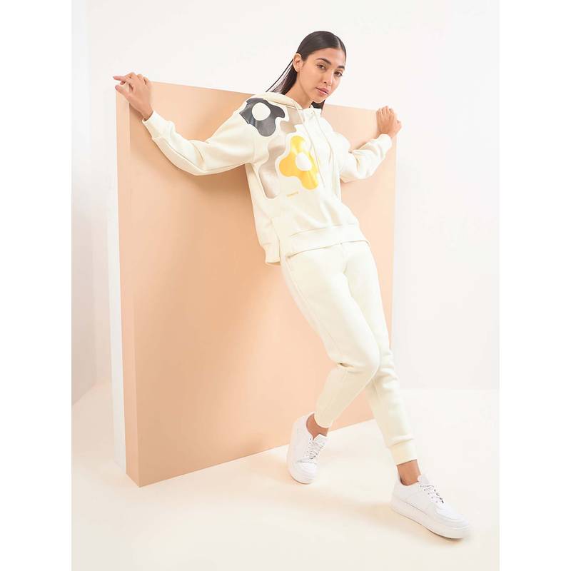 Sweet Dreams Women Cream Printed Sweatshirt with Joggers (3XL)