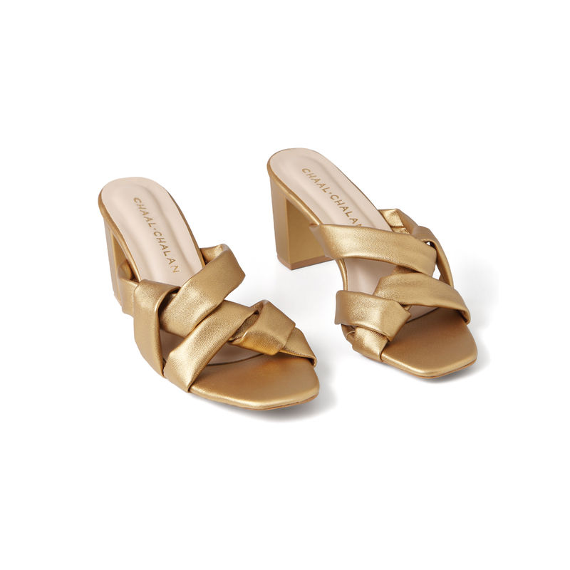 Chaal Chalan Cody Golden Multistrap Block Heels (UK 3)