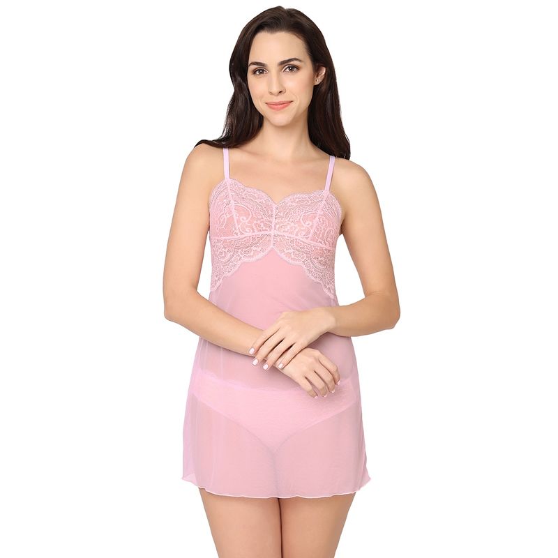 Wacoal India Essential Lace Short Lacy Babydoll Chemise Pink (S)